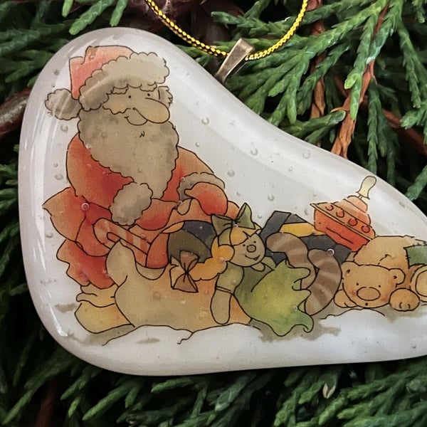 Unique Christmas Card with Artisan Fused Glass Tree Decoration Keepsake