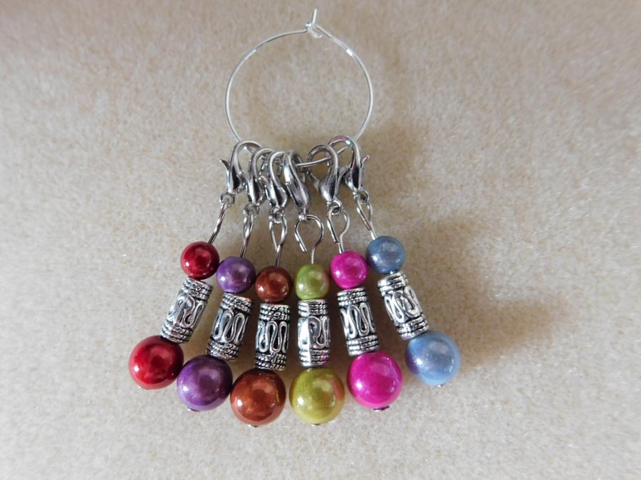 Crochet Stitch Markers Set of 6 made with miracle beads