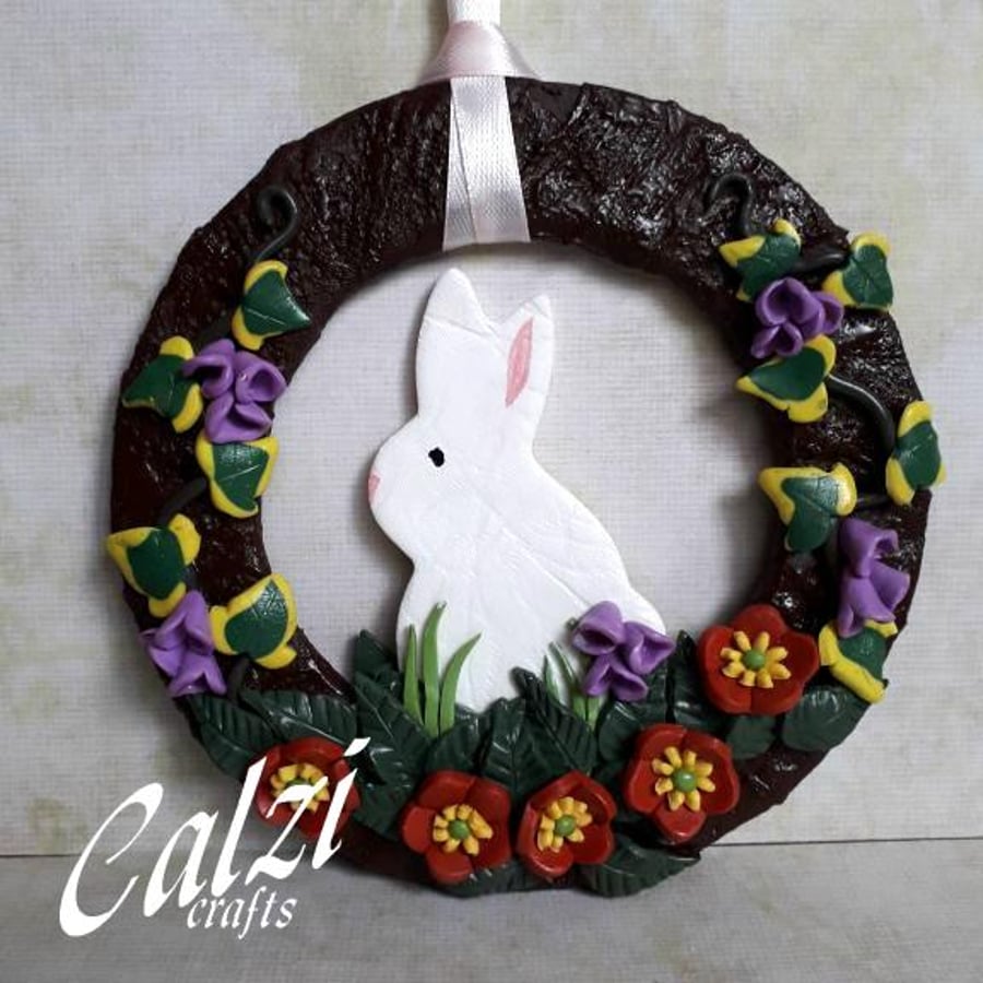 Easter Spring Rabbit Floral Wreath (L)