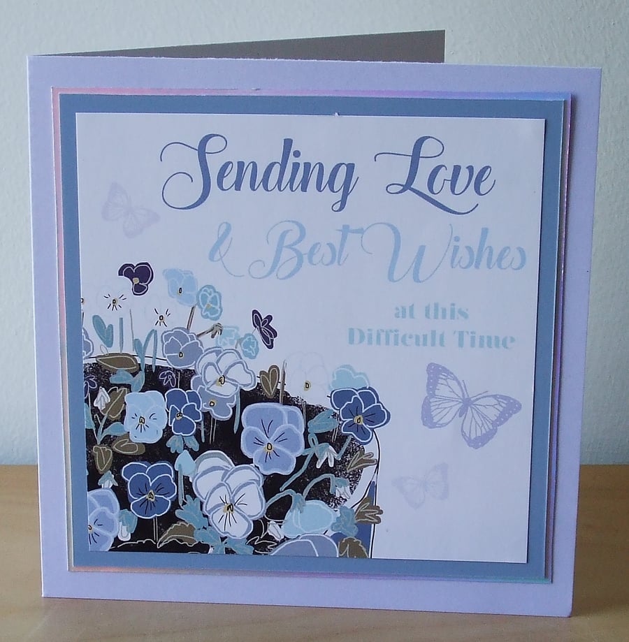 Sympathy card, Blue Pansies REDUCED TO CLEAR