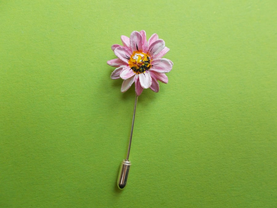 Delicate 3D PASTEL PINK DAISY PIN Wedding Lapel Pin Flower Brooch HAND PAINTED