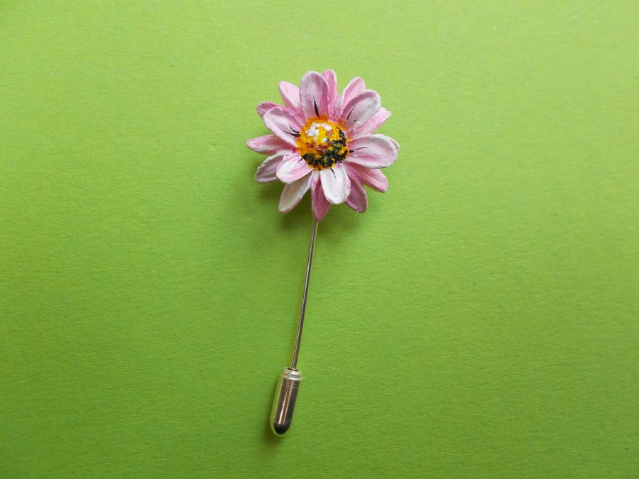 Delicate 3D PASTEL PINK DAISY PIN Wedding Lapel Pin Flower Brooch HAND PAINTED