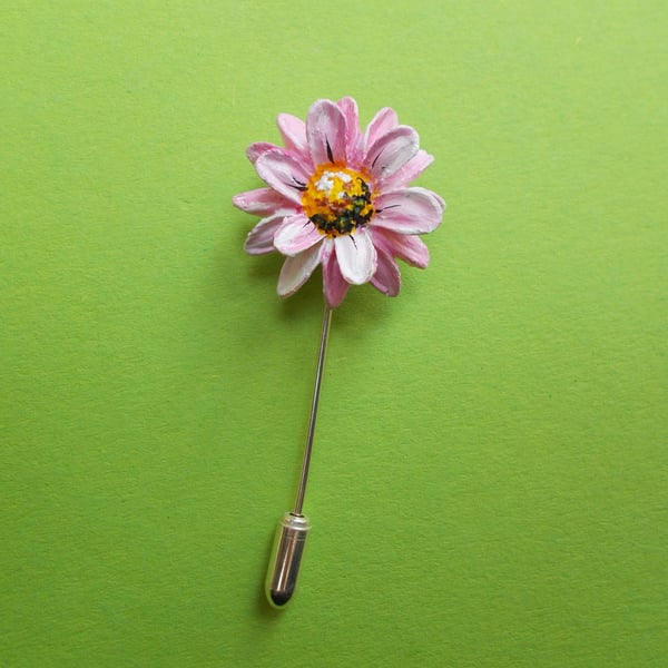 Delicate 3D PASTEL PINK DAISY PIN Wedding Lapel Pin Flower Brooch HAND PAINTED