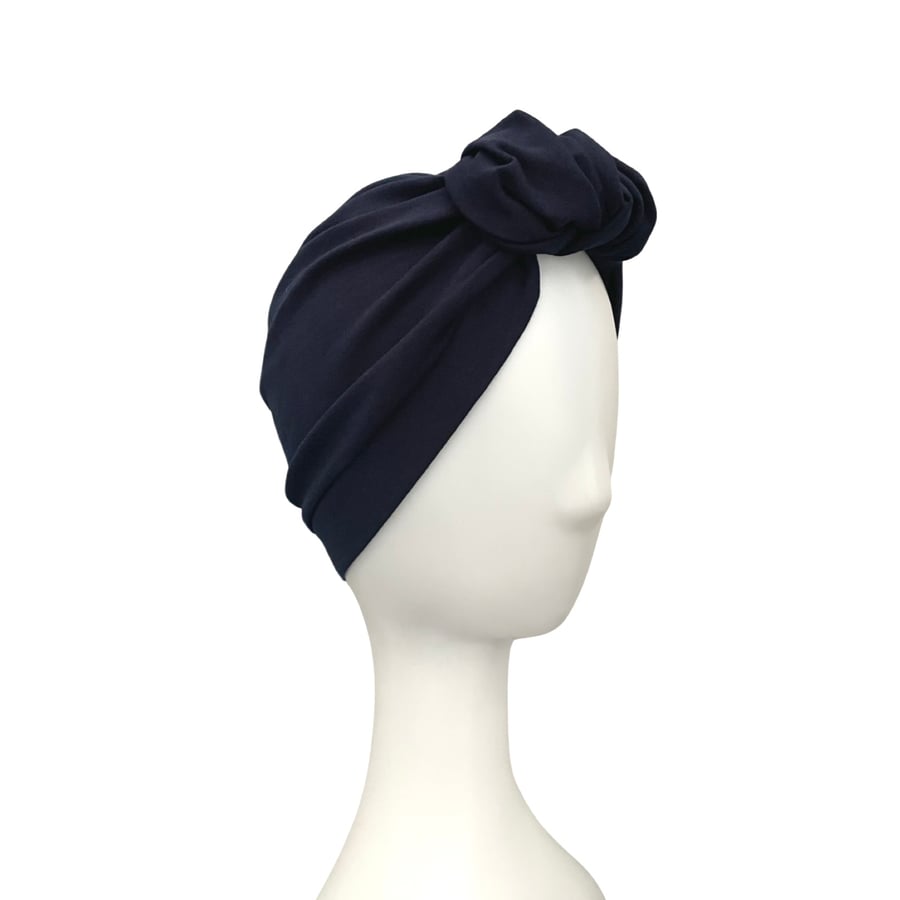 Turban for Women, Dark Blue Turban Hat, Front Knot Turban, Women's Hair Turban