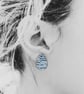 Teardrop Shaped Studs in Blue and White Enamel with a Hand Drawn Pattern - Image 4
