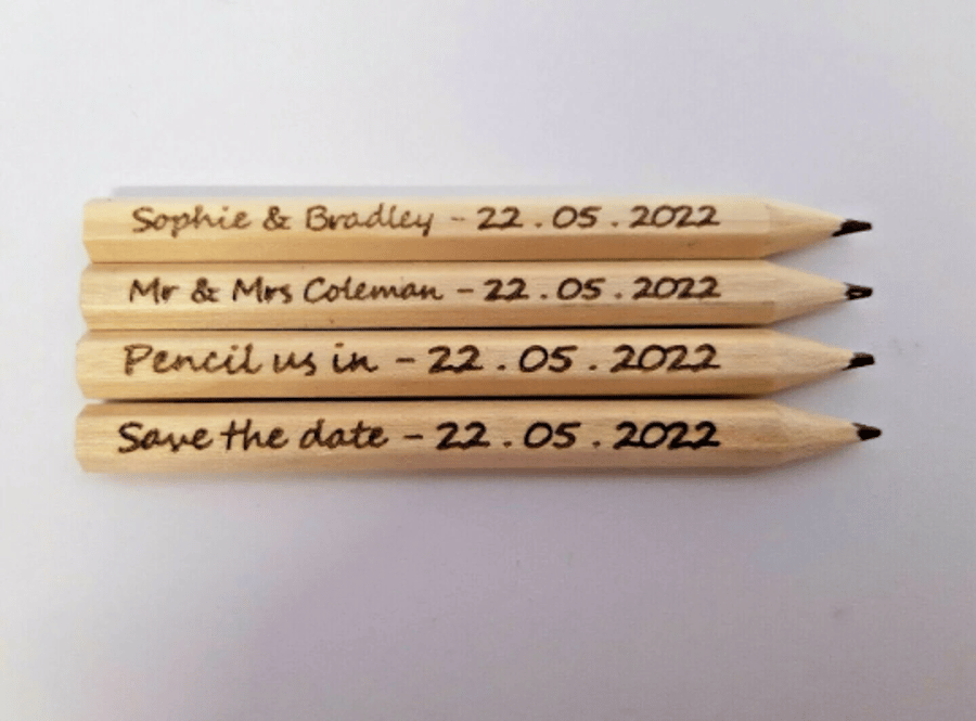 Personalised Wooden Rustic Wedding Pencil us in, Custom Save the Date, Mr & Mrs