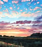 Print of Original Water Colour A4 Bright Sunset on The Fens Norfolk - Image 1