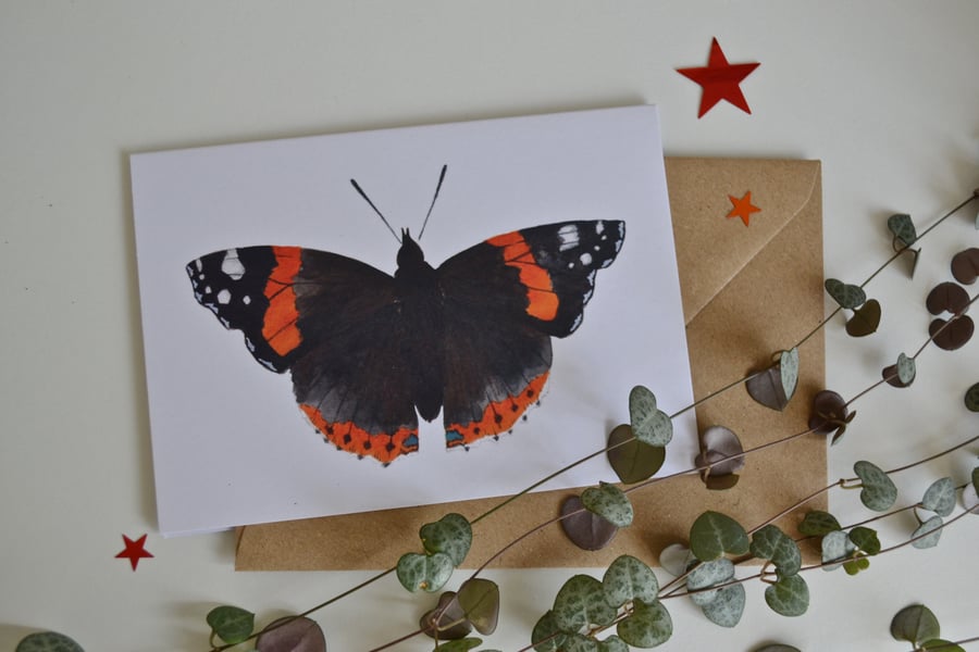 Red Admiral Butterfly Blank Greetings Card - Re... - Folksy