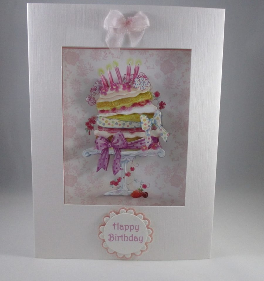 Handmade Decoupage Cake Birthday Card,3D,Personalise