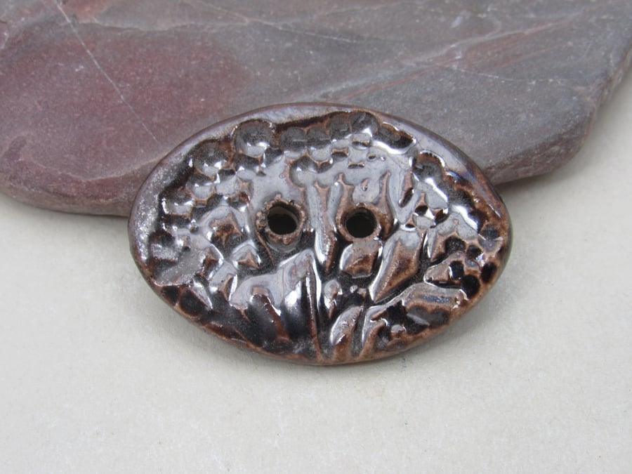 Large Bronze Oval Seedhead Handmade Ceramic Button