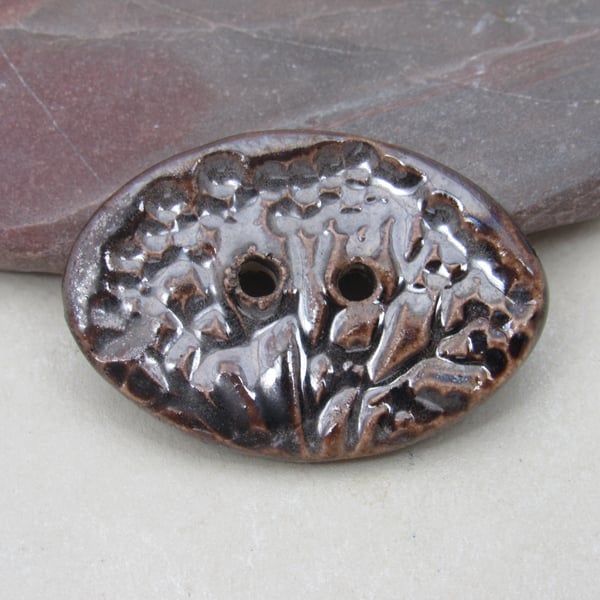 Large Bronze Oval Seedhead Handmade Ceramic Button
