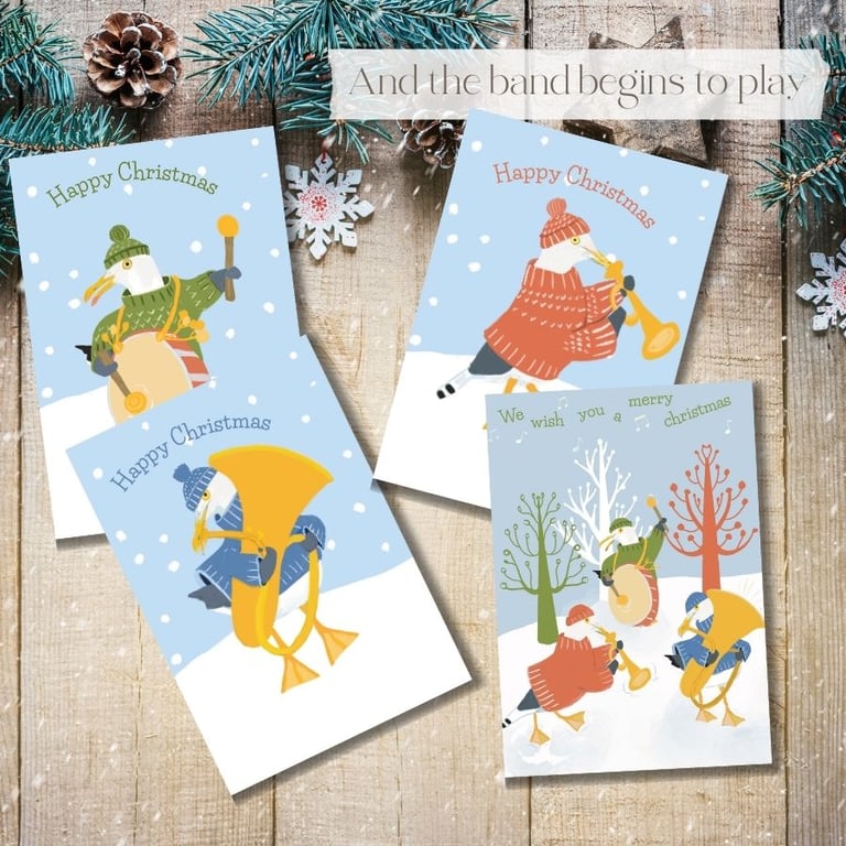 Christmas card pack blank cards seagulls  - christmas band
