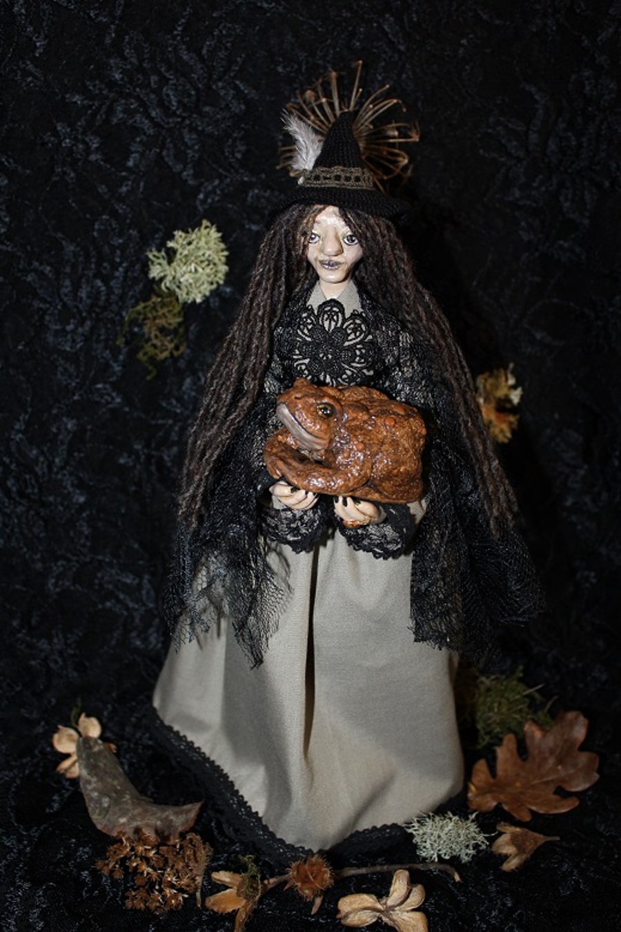 OOAK Witch Art Doll With Toad Familiar 