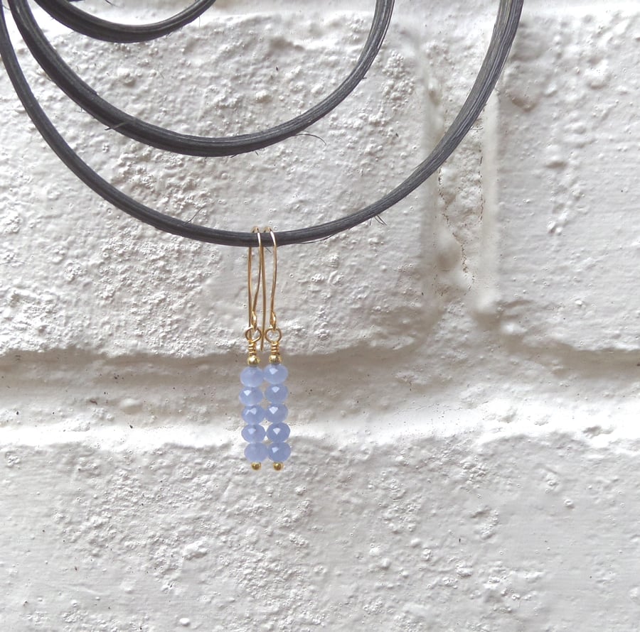 Blue Opal Crystal Earrings, Gold Elegant Hooks.