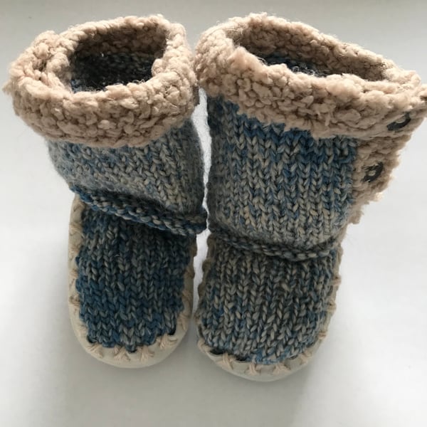 Hand knitted boots with fur lined soles