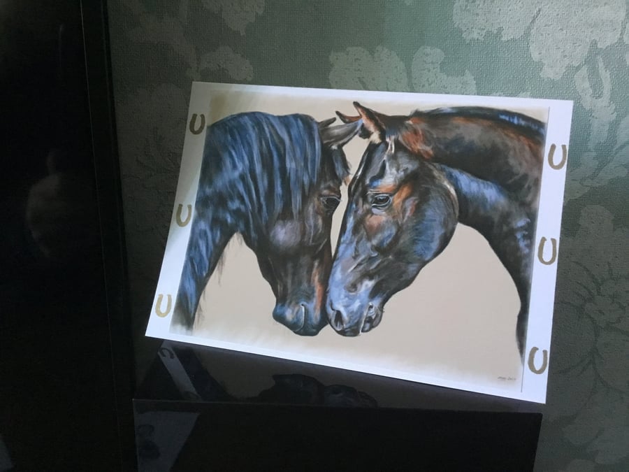 Horses Greeting Art Greetings Card - Blank Inside