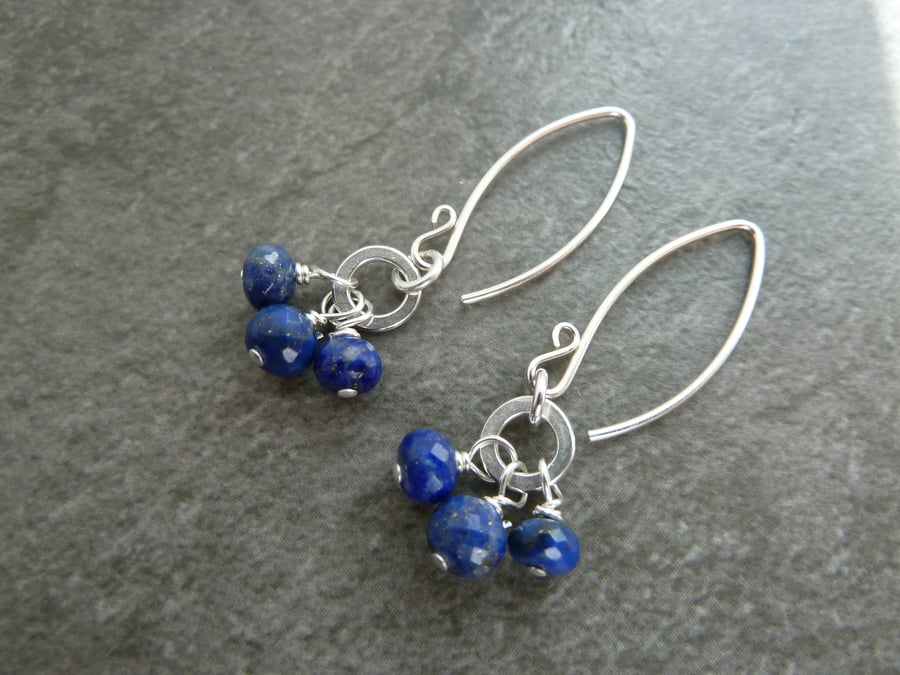 sterling silver earrings, lapis lazuli gemstones