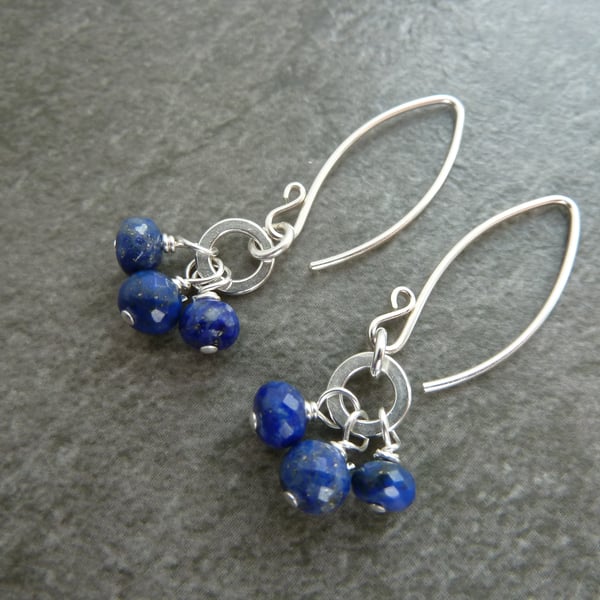 sterling silver earrings, lapis lazuli gemstones