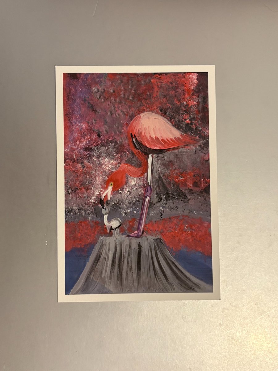 Flamingo and Chick  feeding Small Fine Art Print 