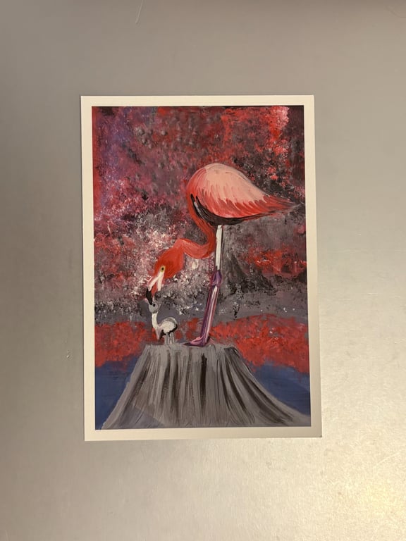 Flamingo and Chick  feeding Small Fine Art Print 