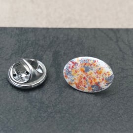 Reduced! Hand enamelled lapel pin. White, red, orange & silver leaf.
