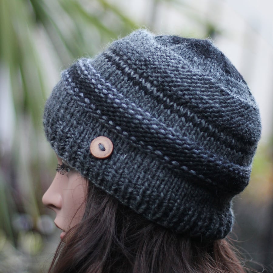 Beanie hat knitted, gray black, gift guide for her