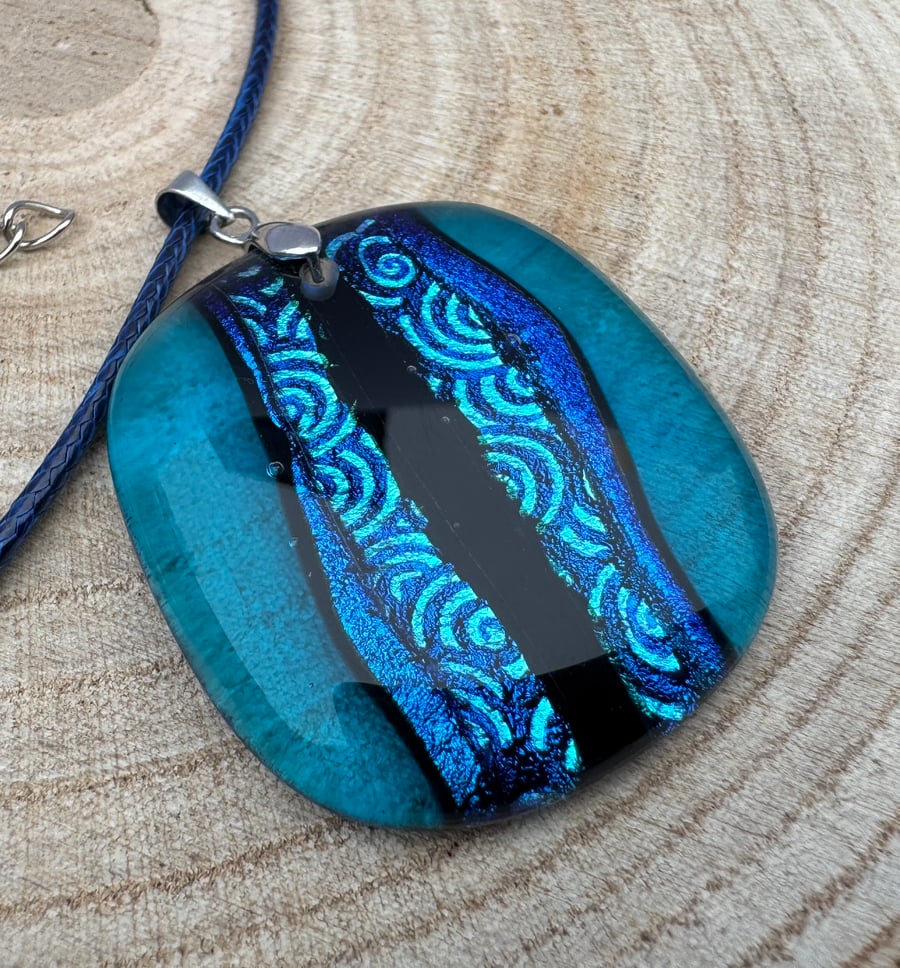 Beautiful Handmade Blue Glass Fused Pendant 