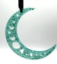 Handmade Teal Green Glitter Crescent Moon Hanging Decoration – Celestial Witchy 