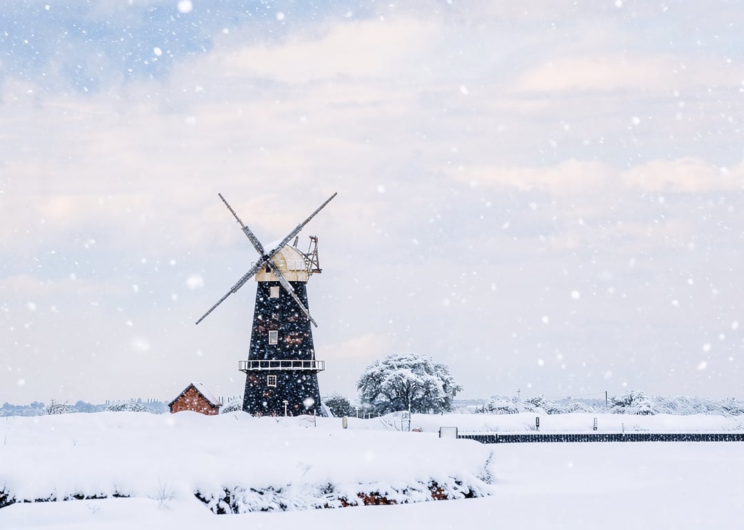 Windmill Norfolk Broads Snow Norfolk Christmas Greeting Card A5