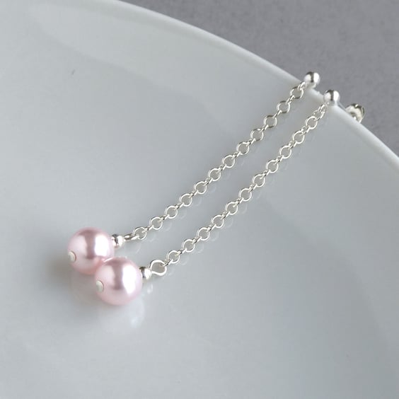 Long Blush Pearl Earrings - Chain Dangle Earrings - Light Pink Bridesmaids Gifts