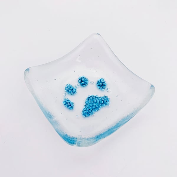 Fused Glass Bubby Pawprint Trinket Dish - Handmade Glass Dish