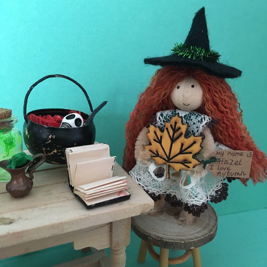 Tiny Autumn Witch Doll Decoration, Halloween Witch Core Ornament, Autumn Decor