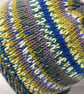 Handknit KNOTTY TOP Merino Beanie. Fairisle effect Olive Blue Small - Image 4