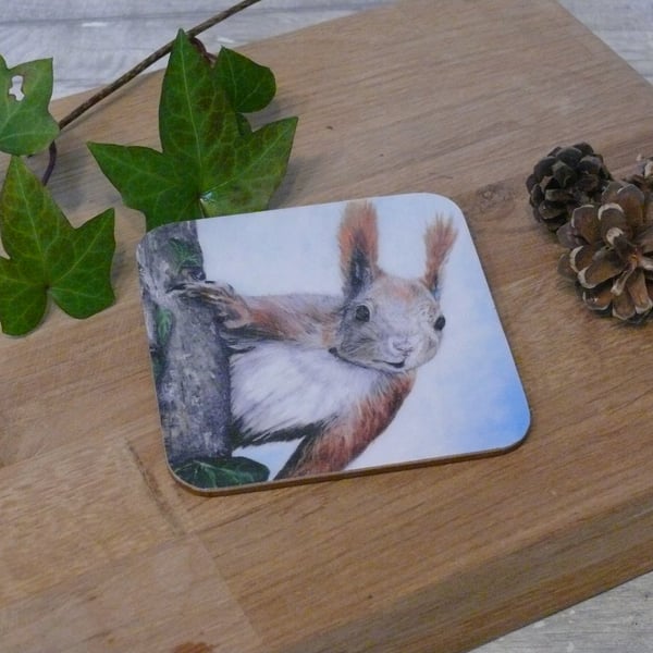 'I see you!' Squirrel, cork backed coaster