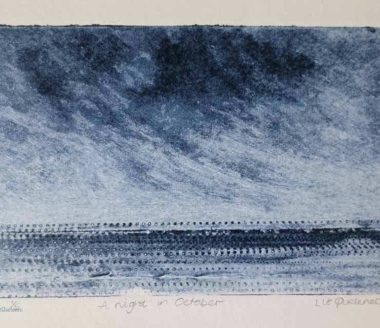 Atmospheric coastal night time collagraph print... - Folksy