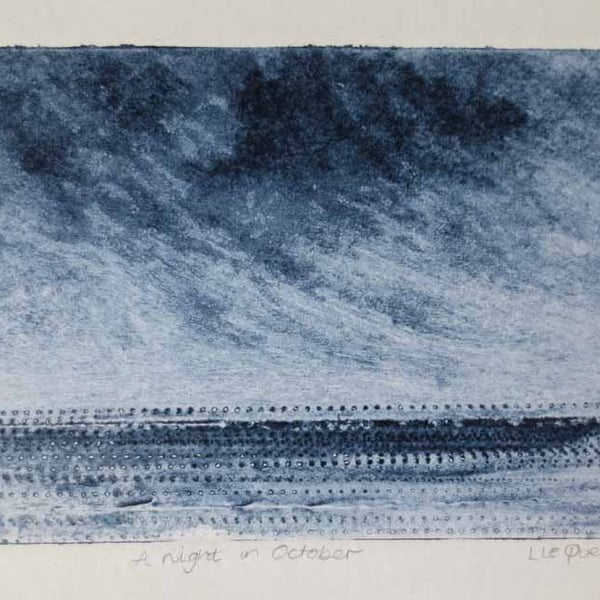 Atmospheric coastal night time collagraph print no.1 in an edition of 5 