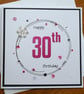 30th Birthday Card - Hot Pink Wreath Design  - Image 1