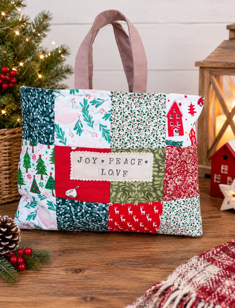 Image of Fabric Christmas tote bag, Christmas gift bag, tote bags  gift bags