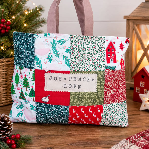 Fabric Christmas tote bag, Christmas gift bag, tote bags  gift bags