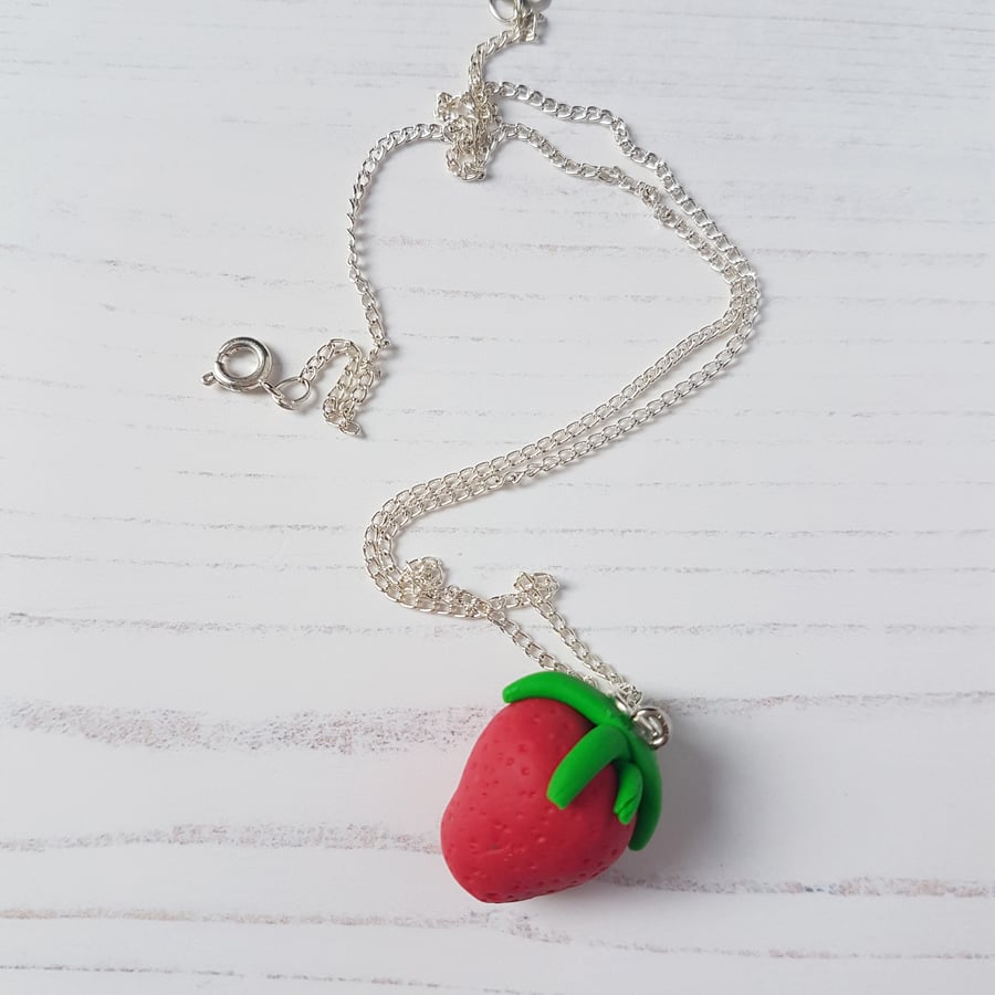 Retro Strawberry necklace OR keyring (quirky, fun, unique, handmade, novel)