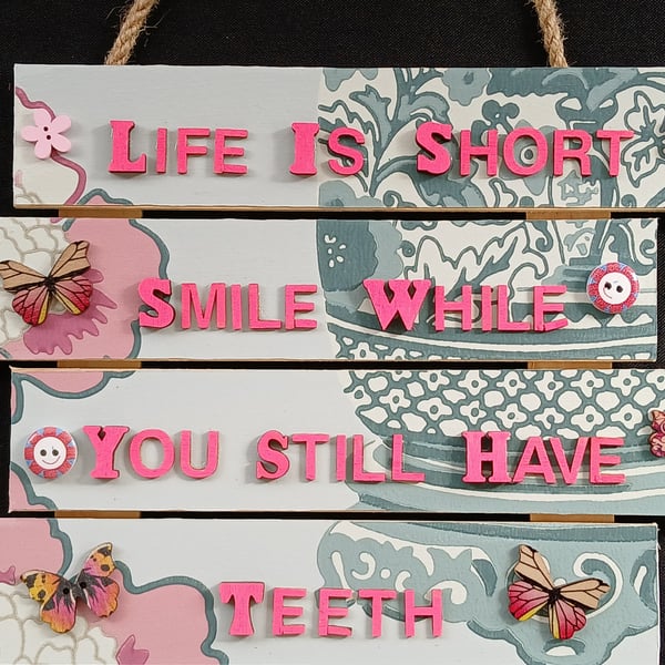 Hand decorated hanging wooden sign 