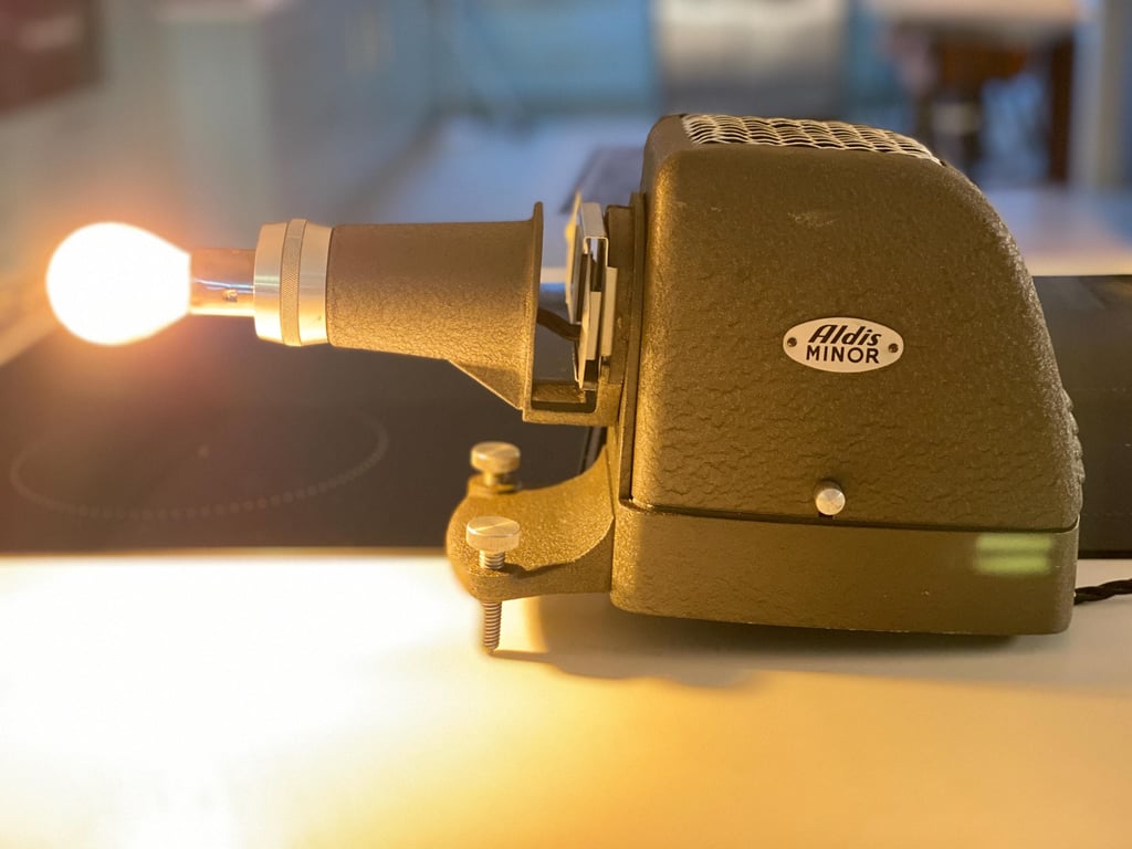 Up-cycled vintage projector table lamp. (1950s)