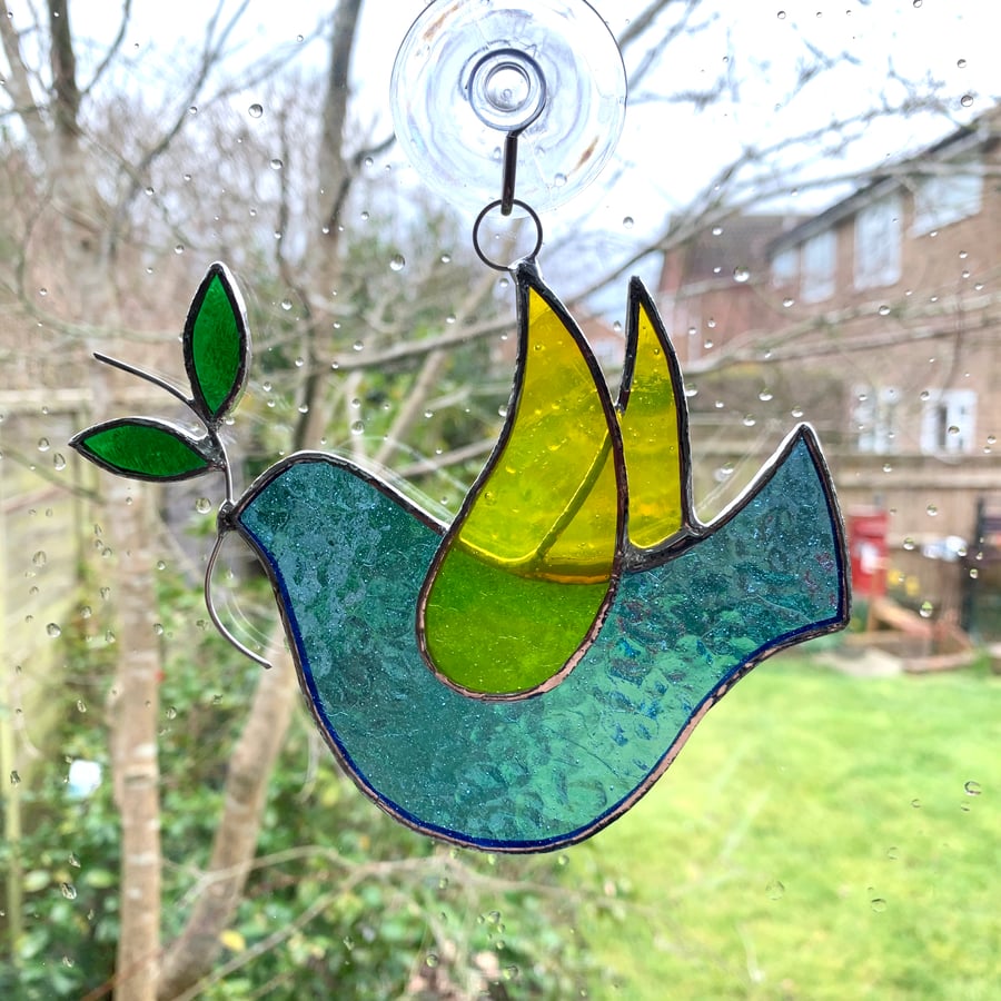 Stained Glass Dove Suncatcher - Made in aid of Ukraine 