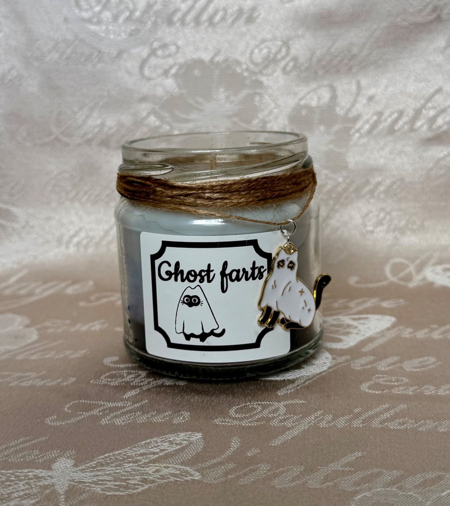 Funny Ghost Cat Candle – Handmade Halloween Gothic Decor