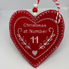 Embroidered Christmas house number felt heart hanging decoration 
