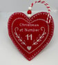 Embroidered Christmas house number felt heart hanging decoration 