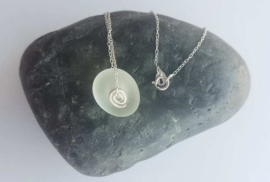 Seaglass Pendant with 18" Sterling Silver Chain