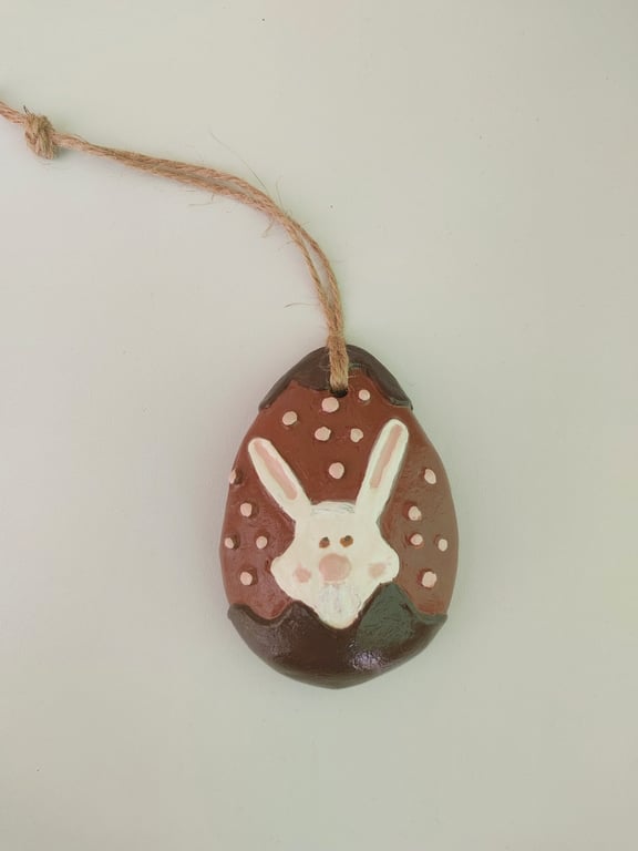 Clay Bunny Rabbit Half Easter Egg Hanging Ornament Decoration
