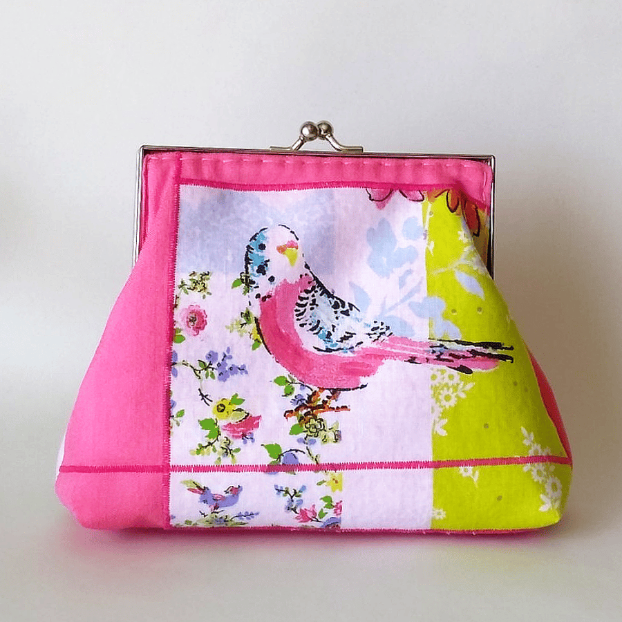 Vintage style Budgie clutch bag with detachable strap