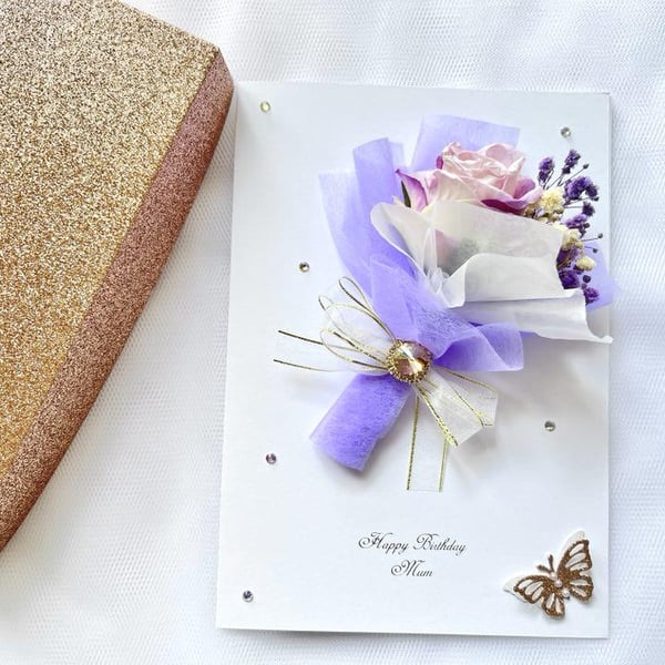 3D Dried Flower Birthday Card: Handmade Bouquet Card C641